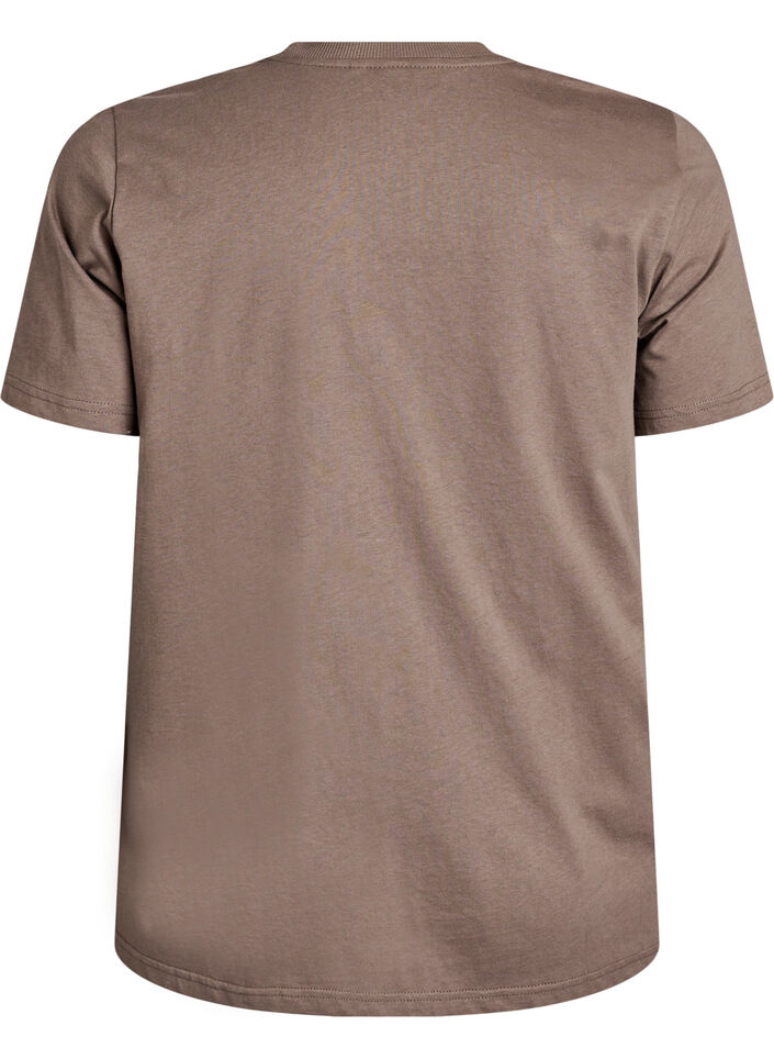Basic cotton T-shirt with round neck, Brown, Packshot image number 1