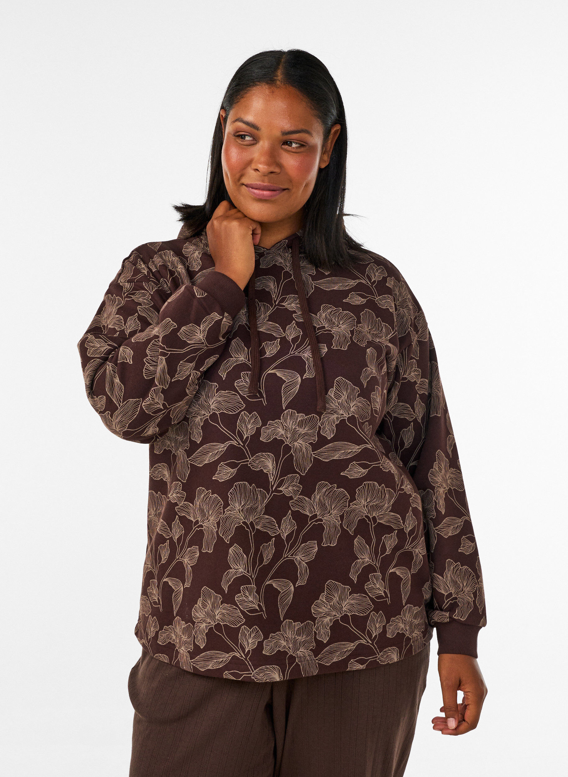 ZizzifashionHoodie with all-over print, Brown, Model image number 0