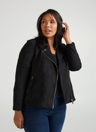 Faux suede jacket, Black, Model image number 0