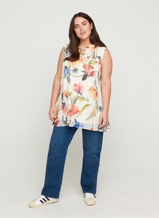 Sleeveless tunic with print and tie detail, Snow White AOP, Model image number 2