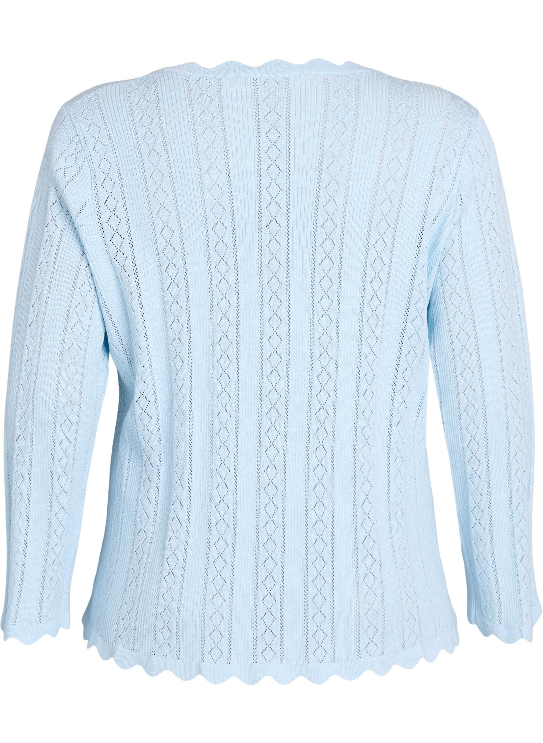 Zizzifashion Cardigan with eyelet embroidery and wavy edges, Light Blue, Packshot image number 1
