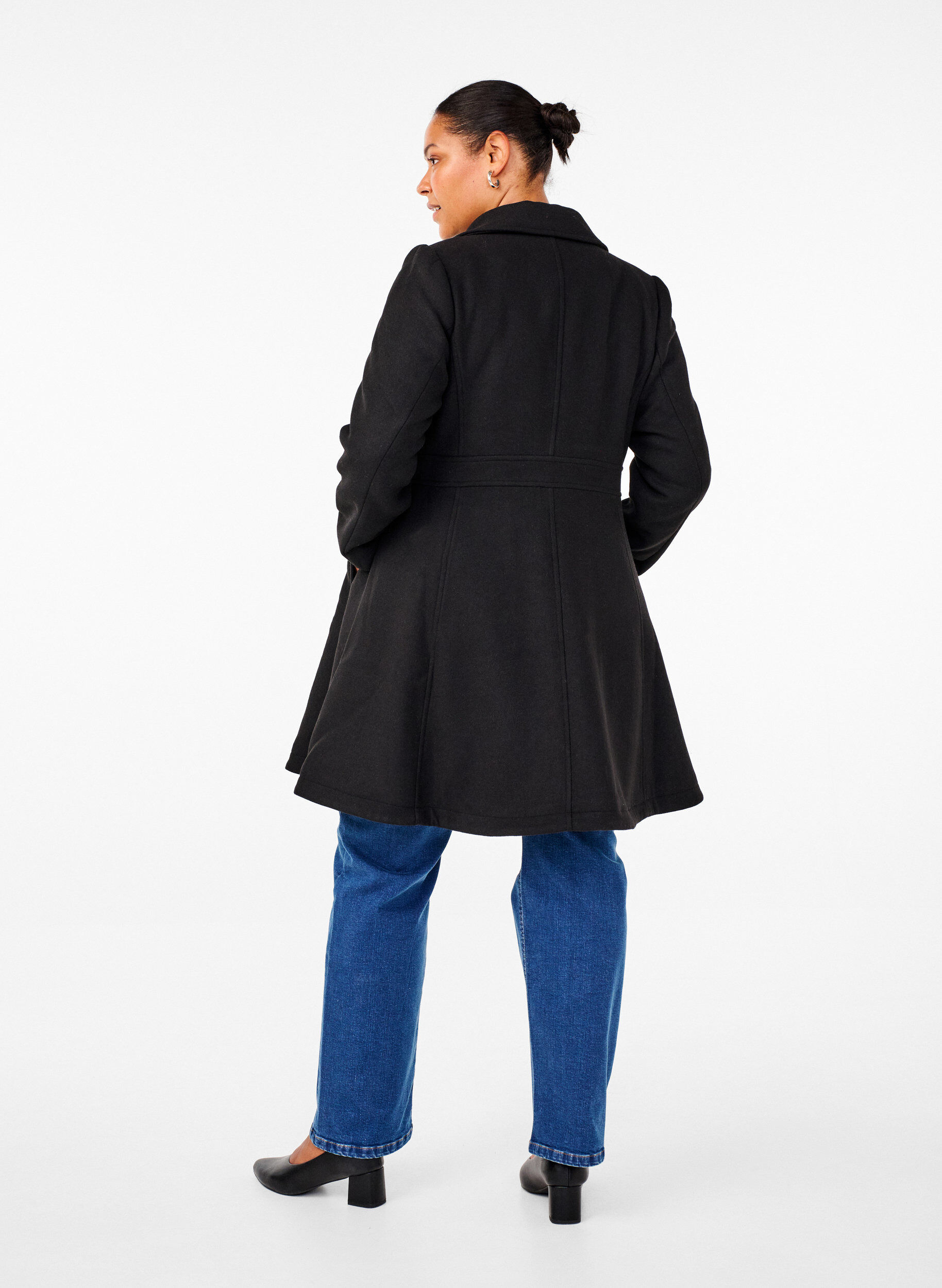 ZizzifashionA-line wool coat with pockets, Black, Model image number 2