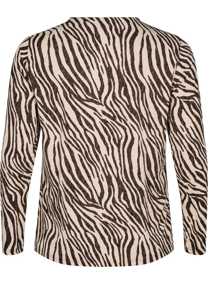 Long-sleeved blouse with zebra print, Brown, Packshot image number 1