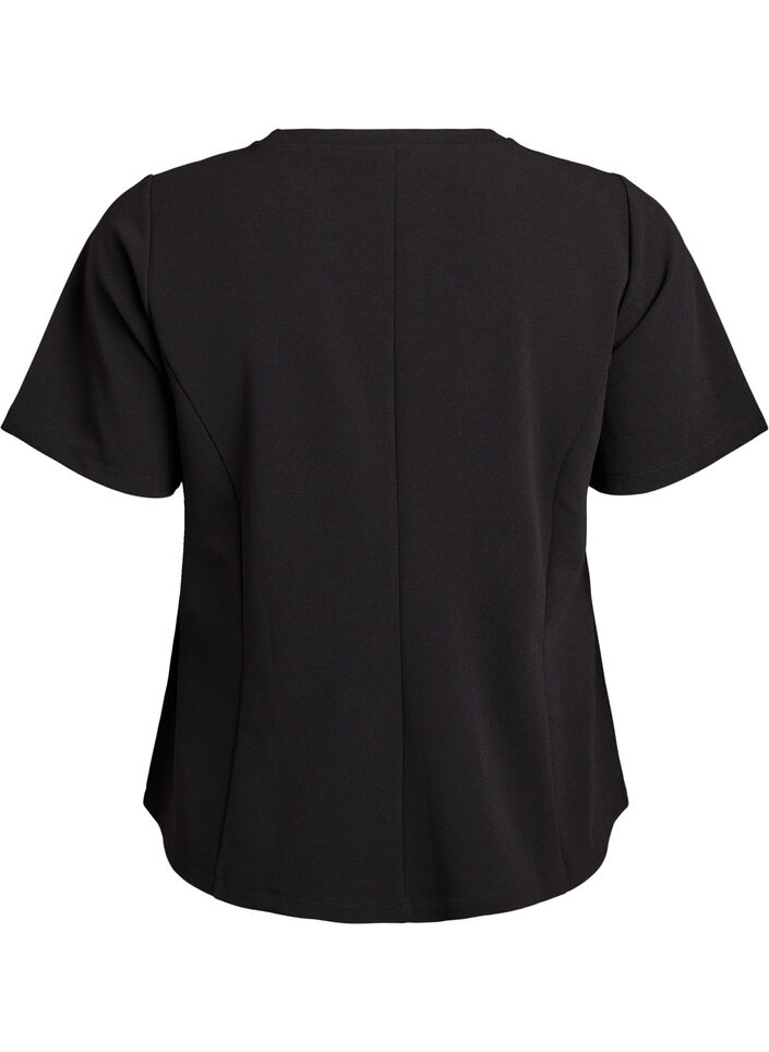 Short-sleeved blouse with shaping darts, Black, Packshot image number 1