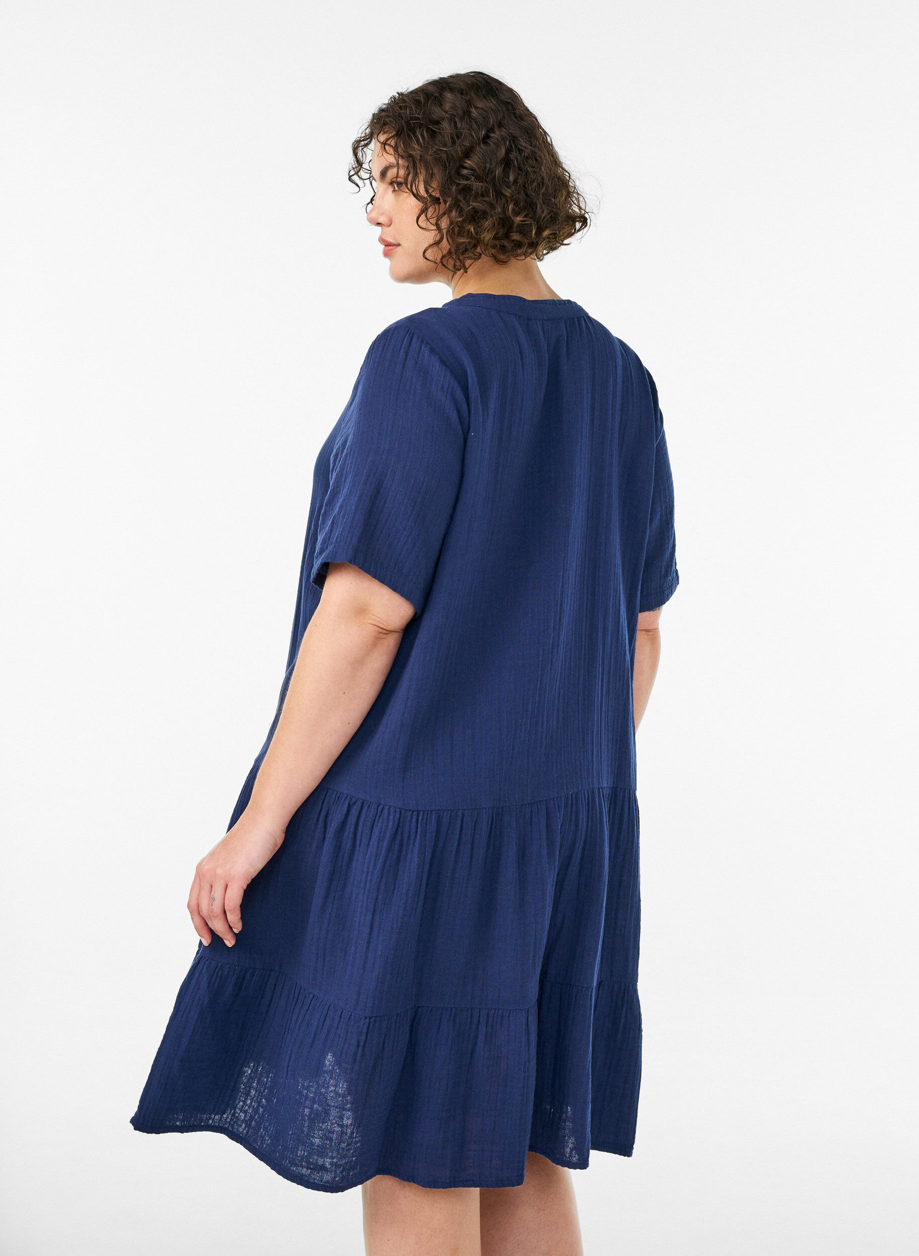 ZizzifashionShort A-line dress in cotton muslin, Blue, Model image number 2