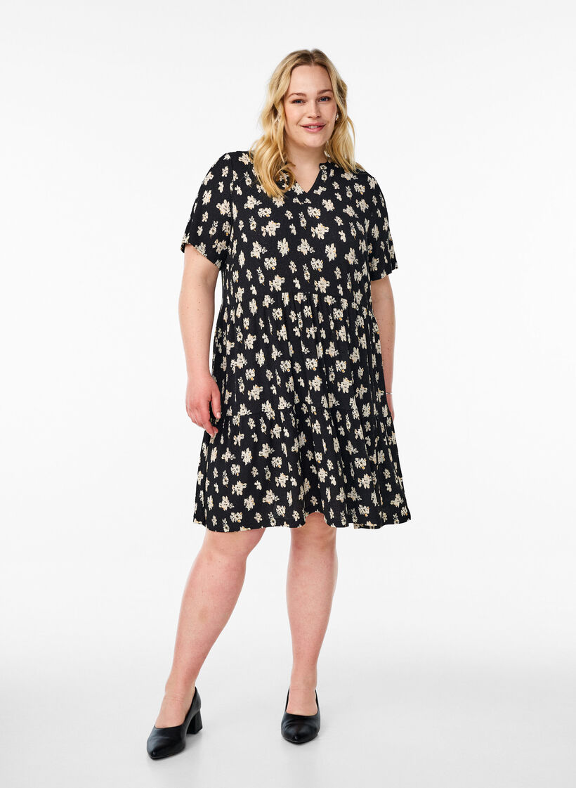 Patterned dress with panels, Black, Model image number 1