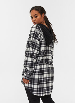 Checked shirt jacket with hood, Black/White Check, Model image number 1