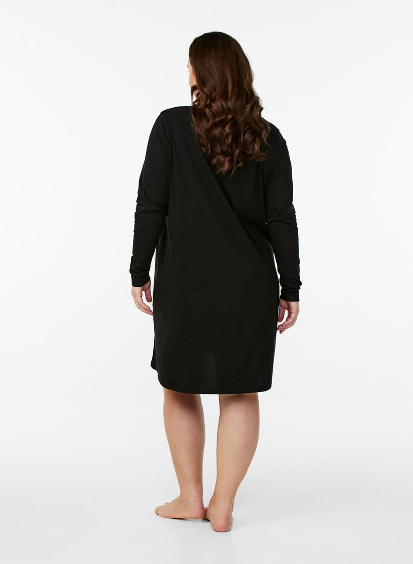 Long-sleeved nightgown in organic cotton, Black, Model image number 2