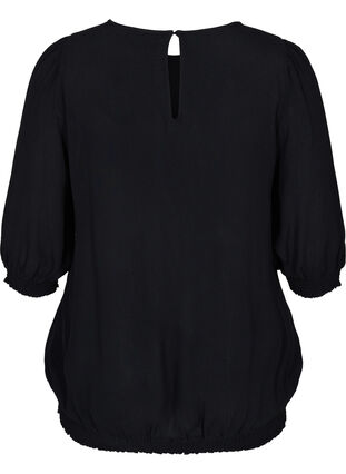 Viscose blouse with 3/4 sleeves and smock, Black, Packshot image number 1