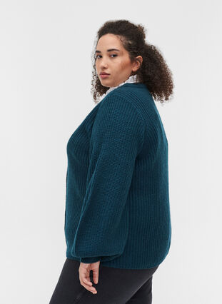 Short rib-knit cardigan with button fastening, Reflecting Pond, Model image number 1
