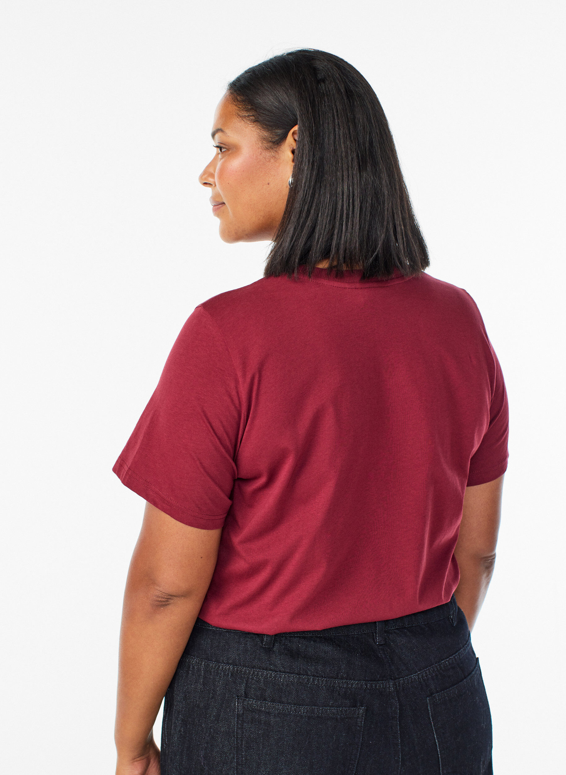 ZizzifashionBasic cotton T-shirt with round neck, Dark Bordeaux, Model image number 2
