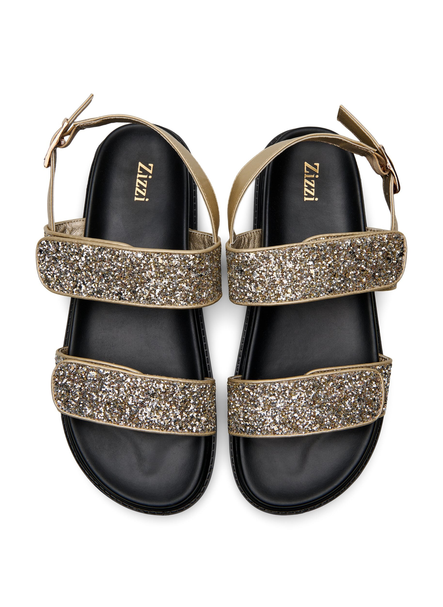 Zizzifashion Wide fit - Glitter sandal with Velcro closure, Gold, Packshot image number 2