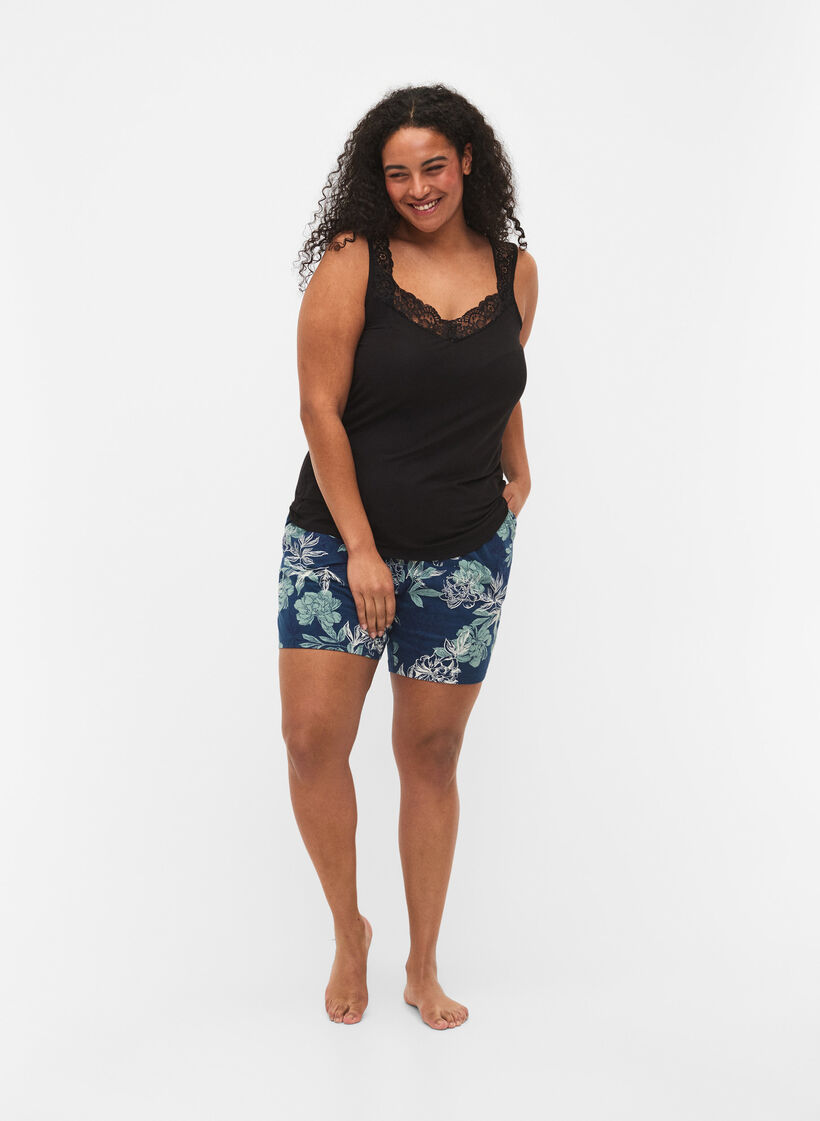 Viscose top with lace edge, Black, Model image number 1