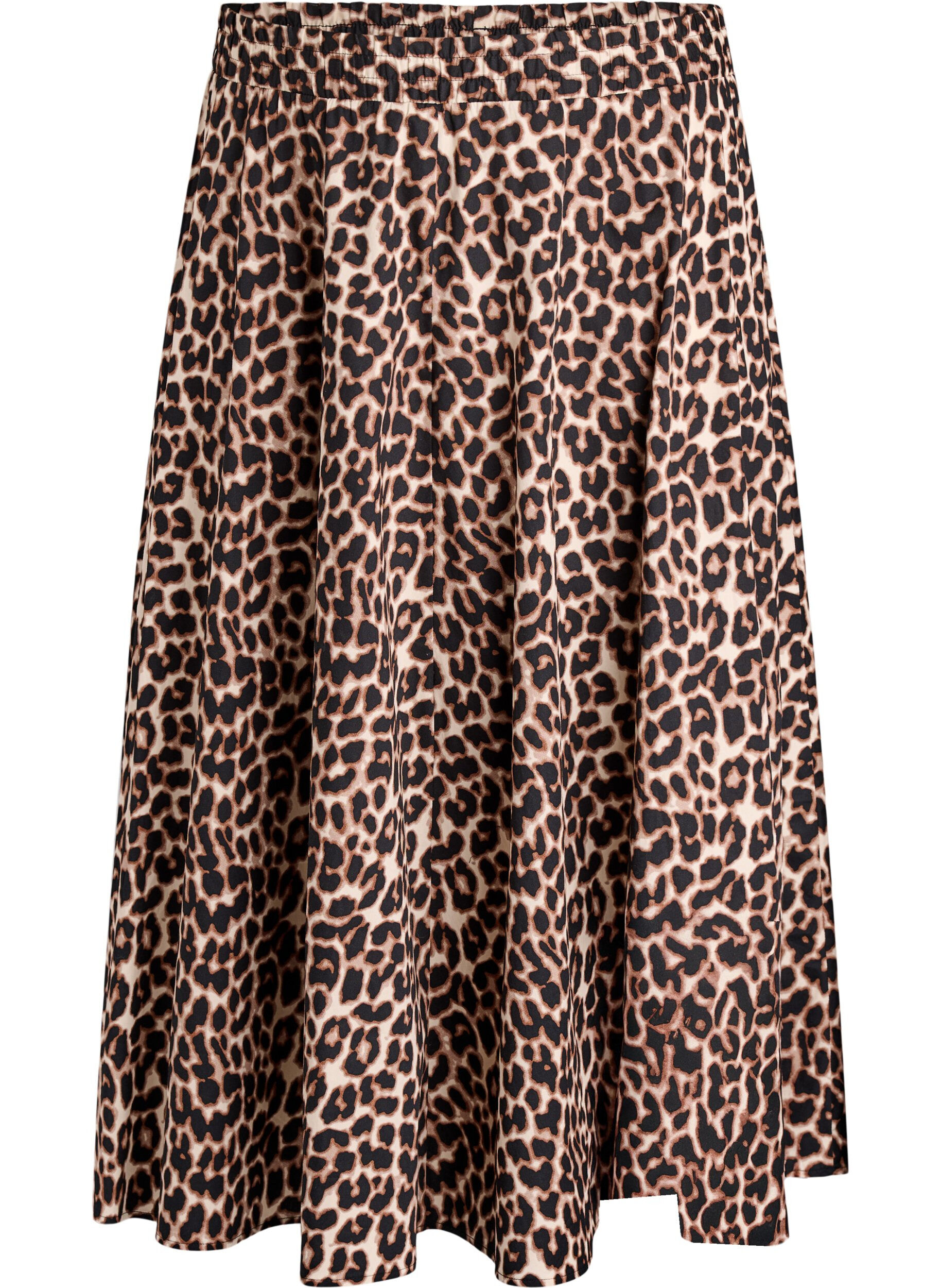 Zizzifashion A-line midi skirt with leopard print, Brown, Packshot image number 0