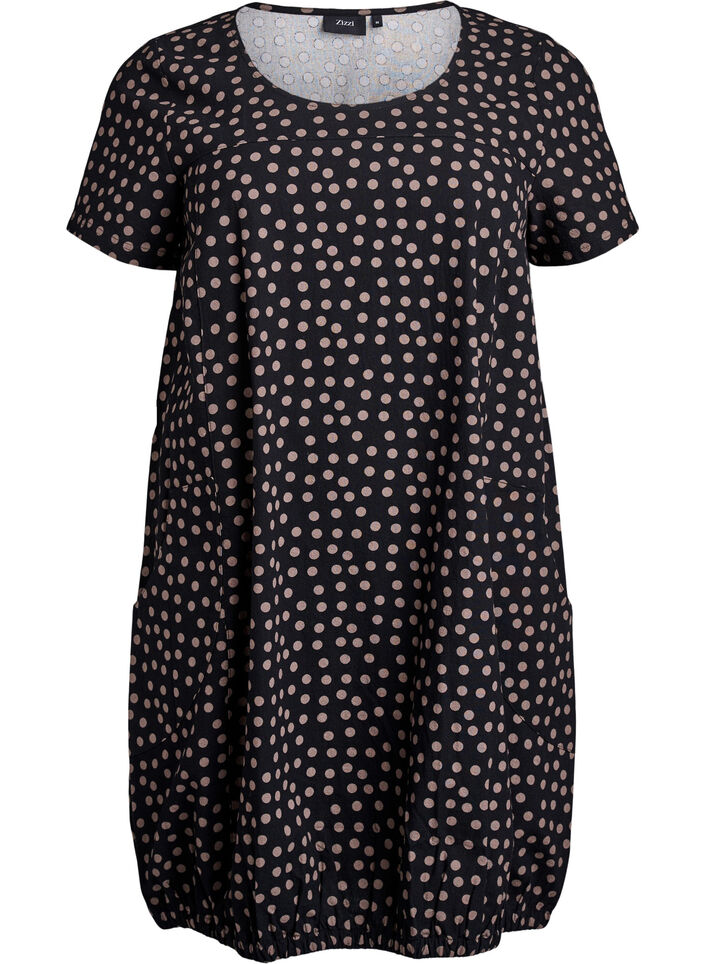 Short-sleeved cotton dress with print, Brown, Packshot image number 0