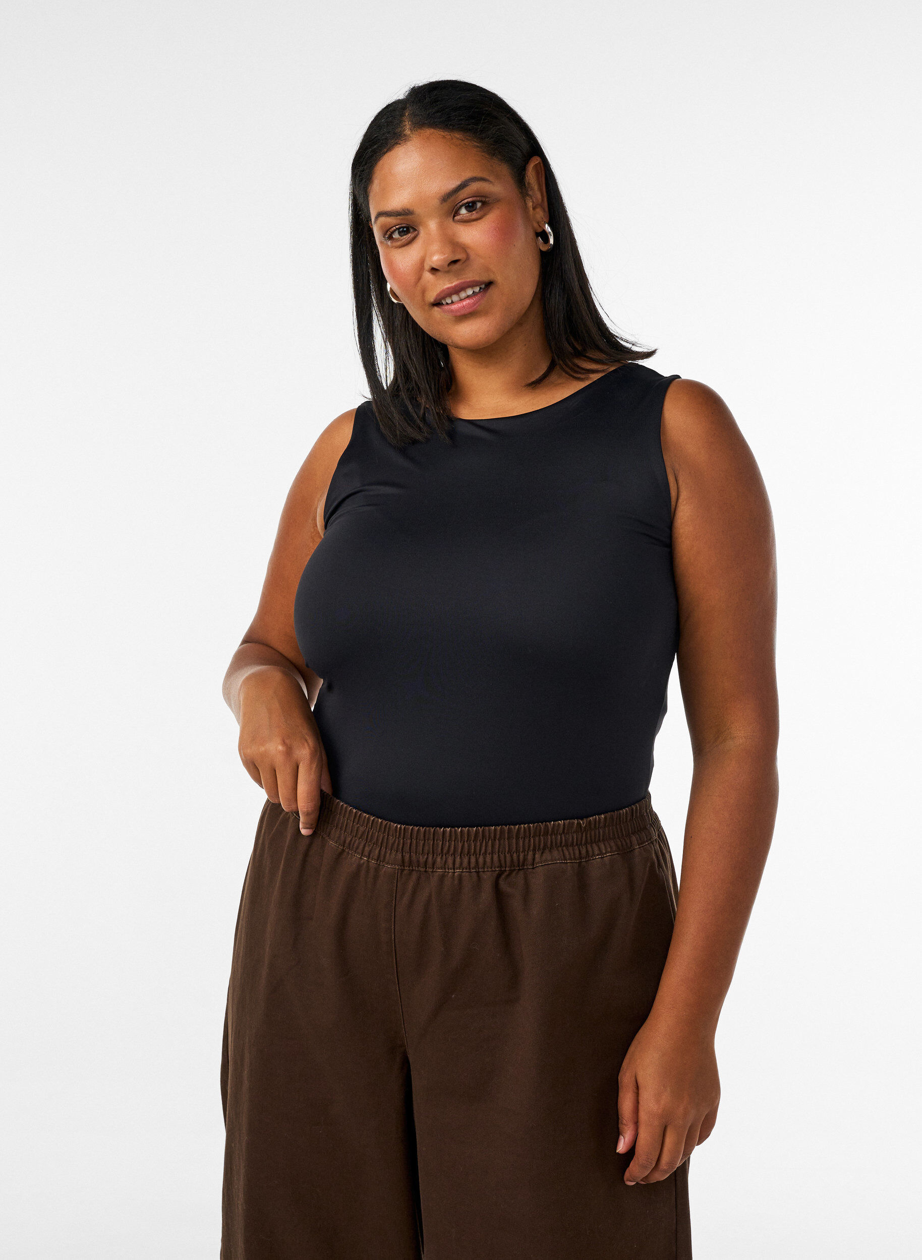 ZizzifashionFitted basic top with reversible feature, Black, Model image number 3