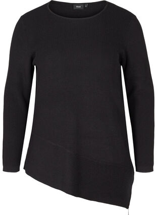 Knitted blouse with an asymmetric hem, Black, Packshot image number 0