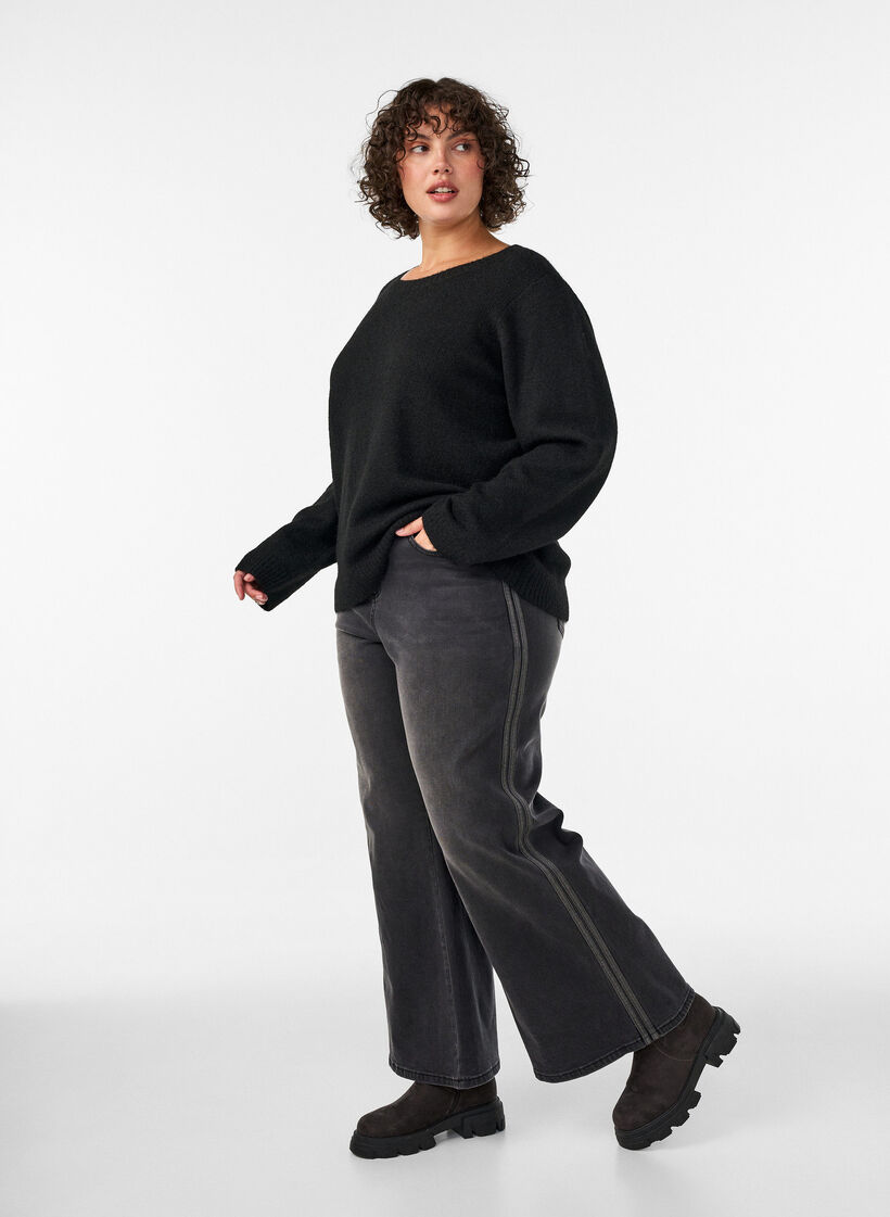Wide fit jeans with vertical denim details, Dark Grey, Model image number 2