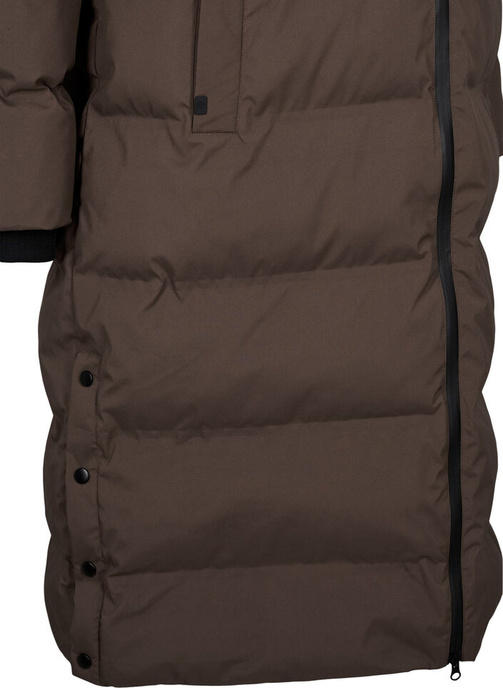 Long puffer winter coat with hood, Brown, Packshot image number 3