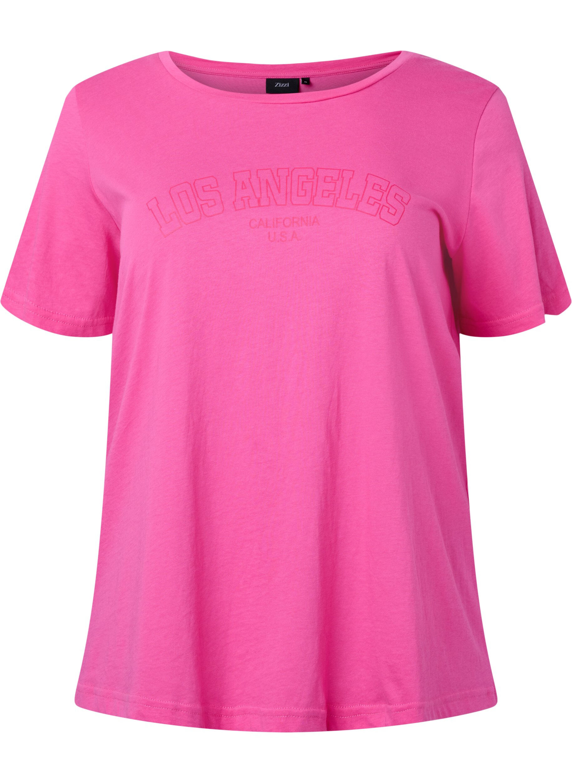Zizzifashion Cotton t-shirt with text print, Shocking Pink W. LOS, Packshot image number 0