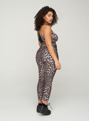 Cropped sports tights with leopard print, Leopard, Model image number 1