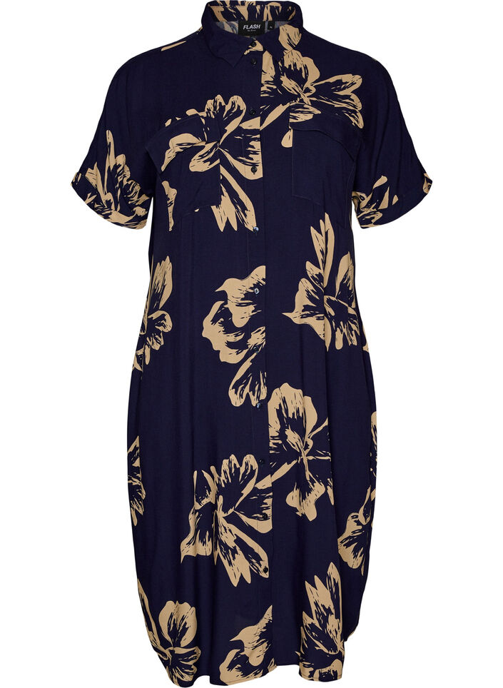 Long shirt dress with short sleeves, Blue, Packshot image number 0