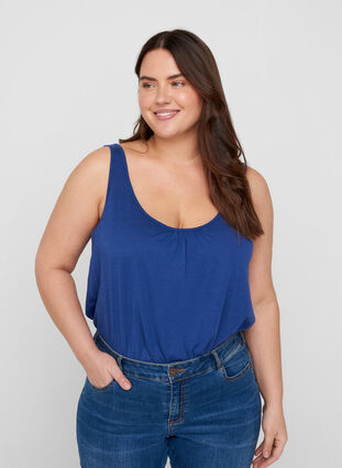 Top with a round neck and A-line, Twilight Blue, Model image number 0