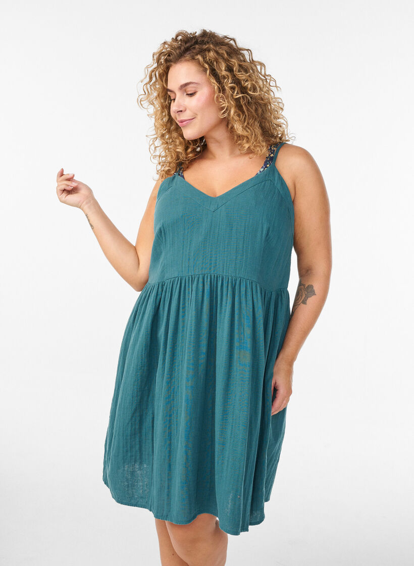 Cotton beach dress with narrow straps, Green, Model image number 0
