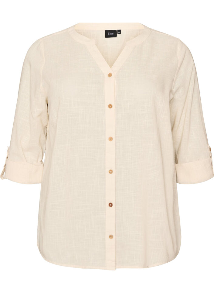 Cotton shirt blouse with a v-neck, Vanilla, Packshot image number 0