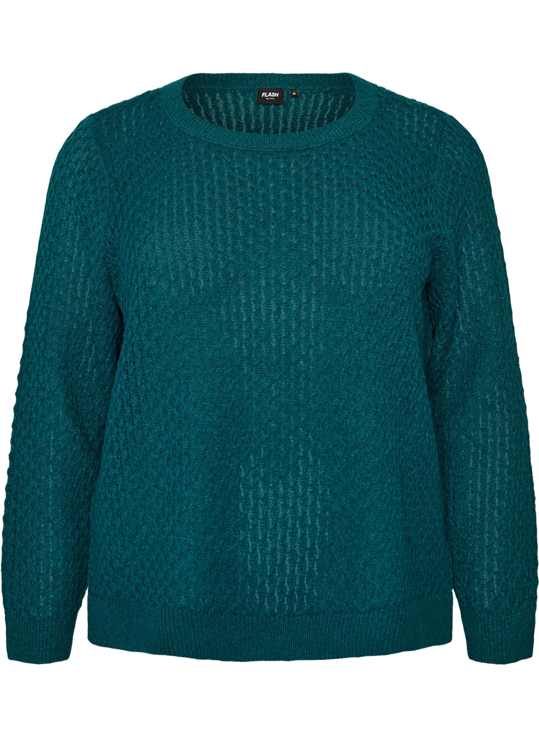 ZizzifashionKnitted blouse with a textured openwork pattern, Green, Packshot image number 0