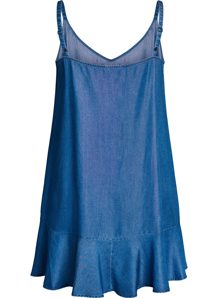 Knee-length strap dress in TENCEL&trade; Lyocell with a denim look, Blue, Packshot image number 1