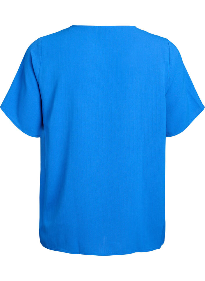 Short-sleeved blouse with round neck, Blue, Packshot image number 1