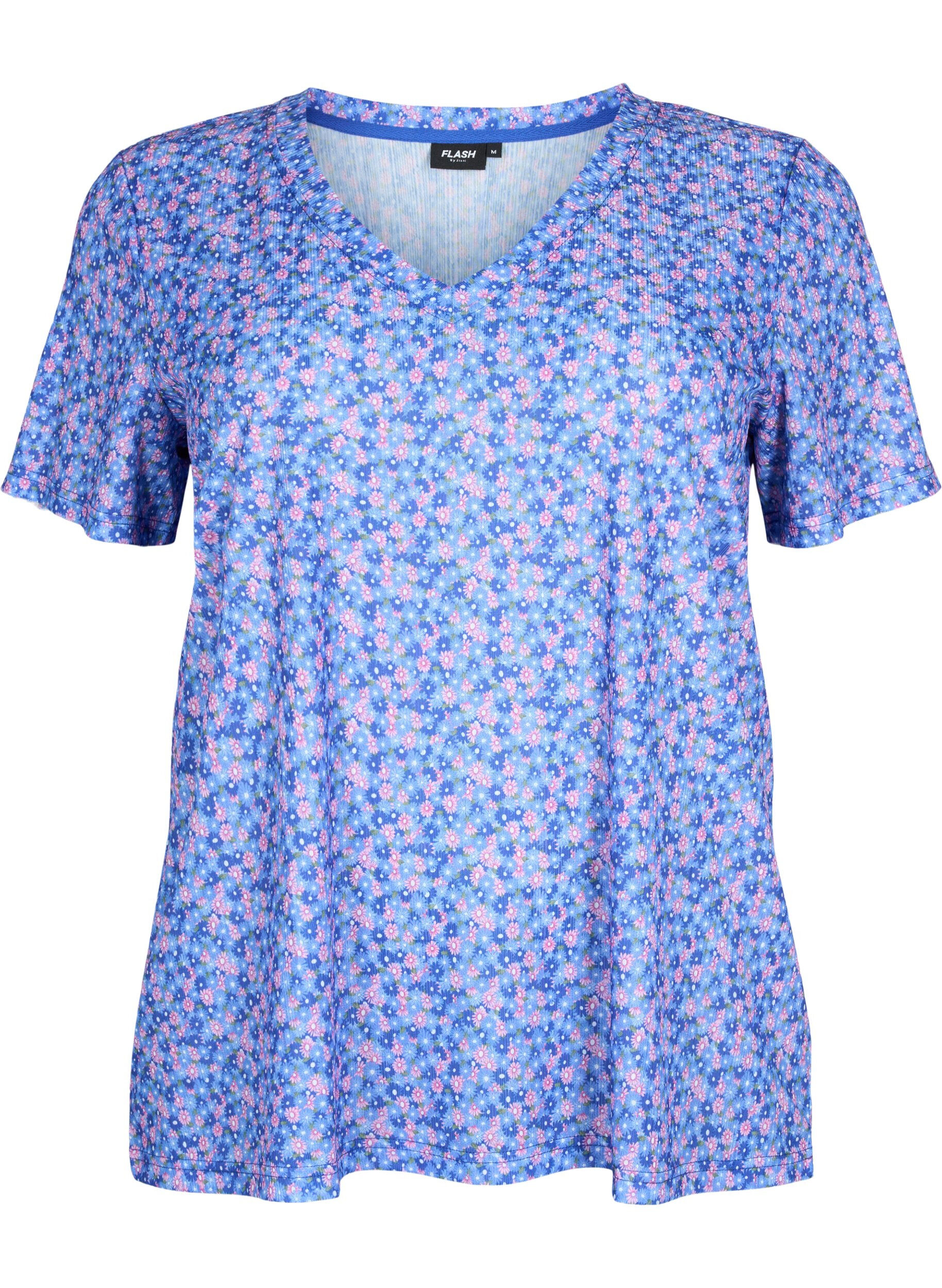 Zizzifashion FLASH - Printed t-shirt with v-neck, Blue Rose Ditsy, Packshot image number 0