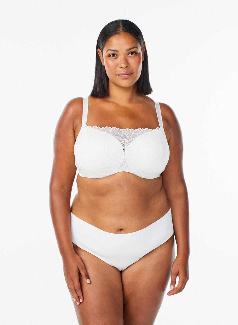 Moulded underwired bra with lace detail, White, Model image number 1