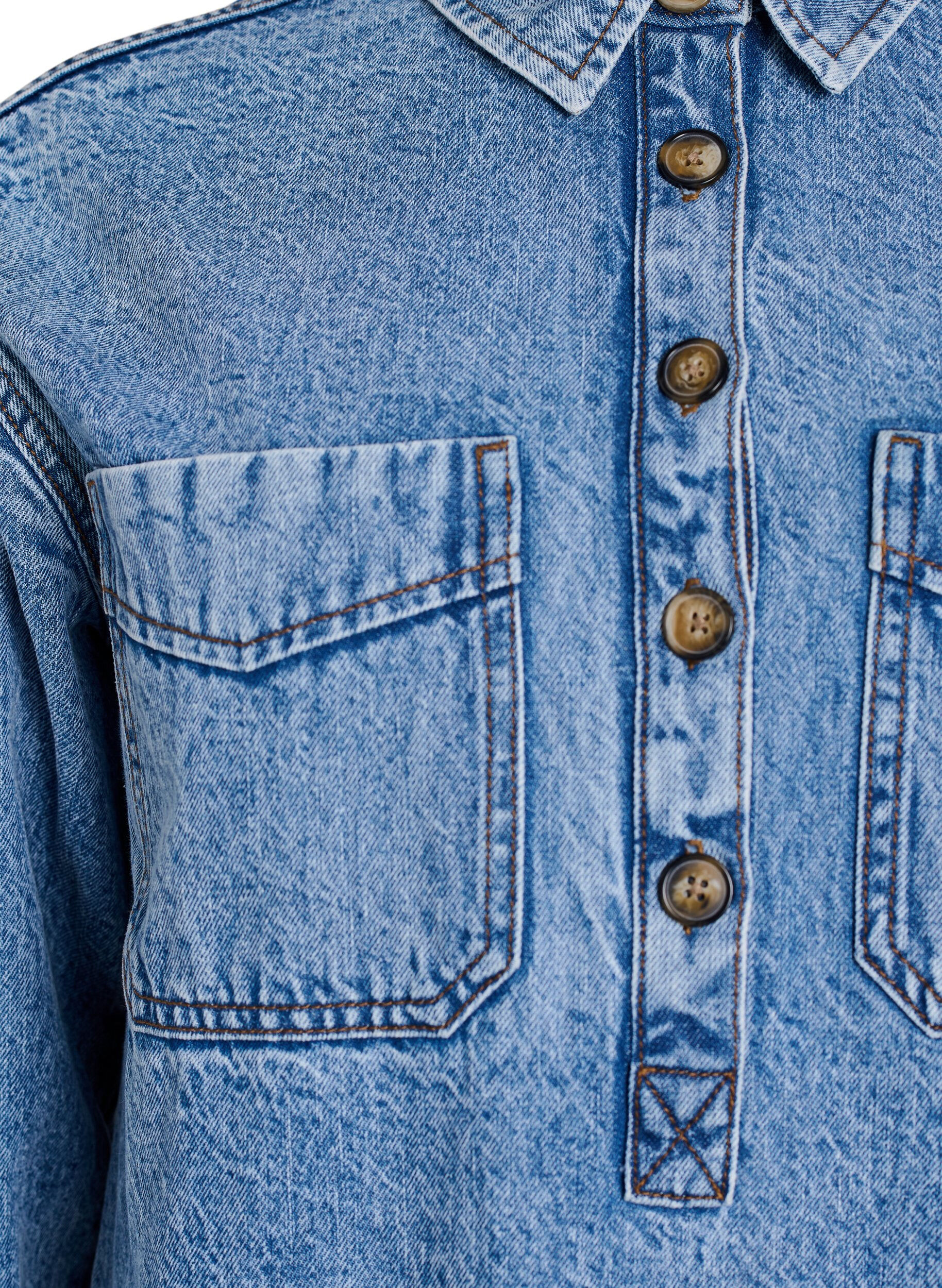 Zizzifashion Denim shirt with half placket and chest pockets, Light Blue, Packshot image number 2