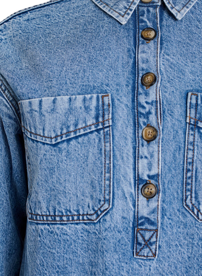 Denim shirt with half placket and chest pockets, Light Blue, Packshot image number 2