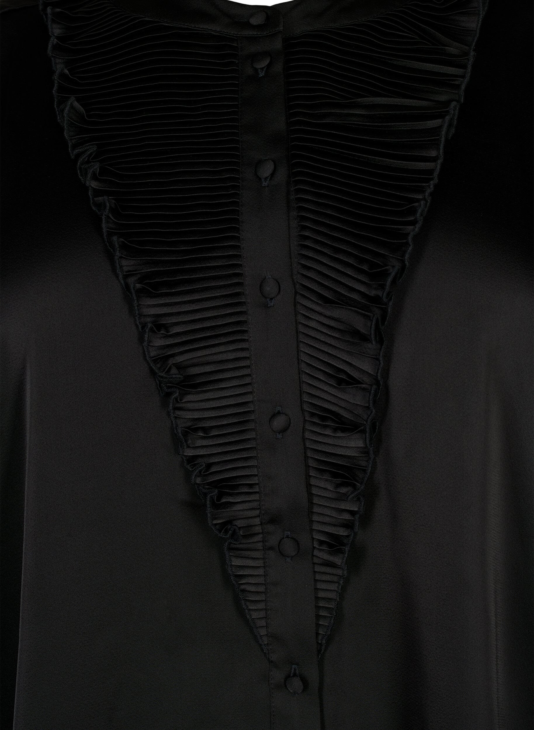Zizzifashion Satin shirt blouse with ruffle details, Black, Packshot image number 2