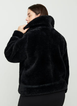 Short faux fur jacket, Black, Model image number 1