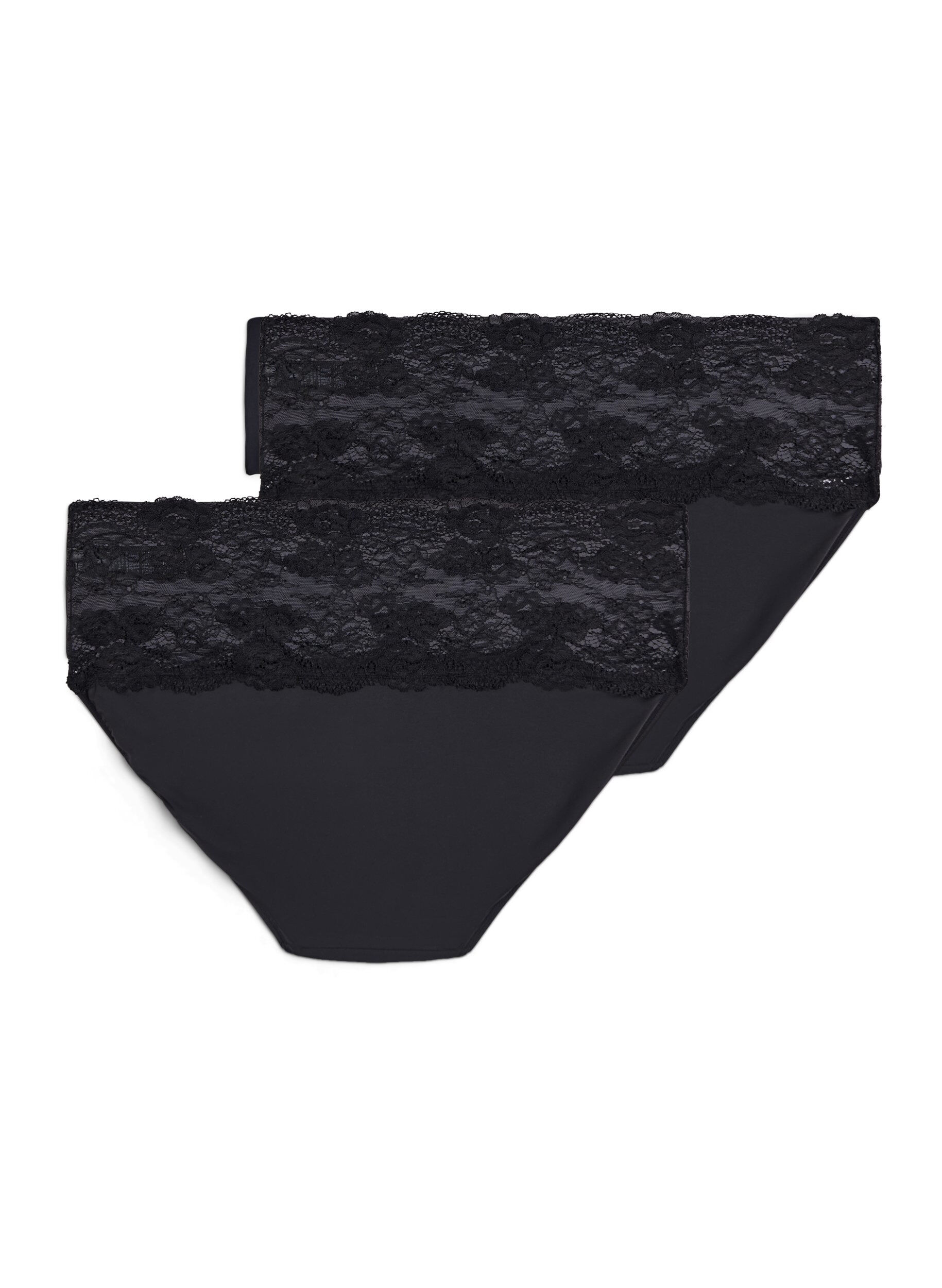 Zizzifashion High-waisted knickers with lace trim in a 2-pack, Black, Packshot image number 1