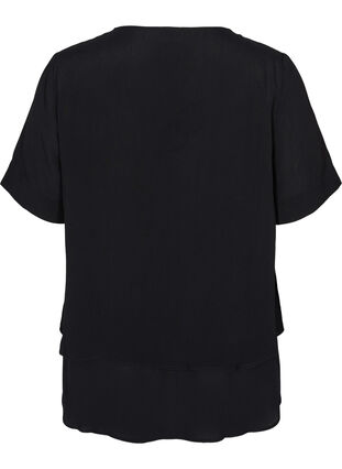 Viscose blouse with 2/4 sleeves and pleat, Black, Packshot image number 1