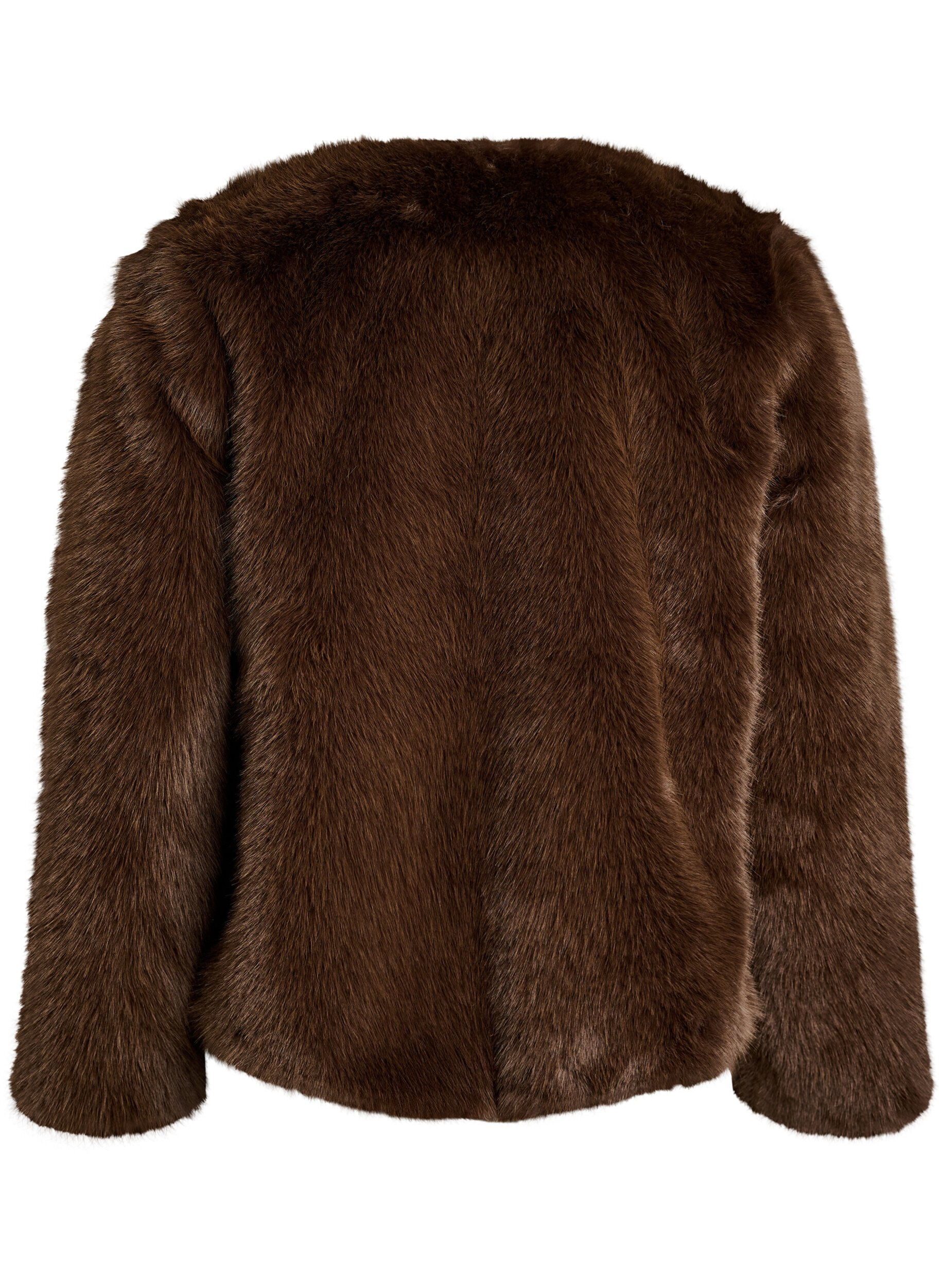 ZizzifashionShort faux fur jacket with an open front, Brown, Packshot image number 1