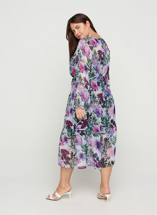 Floral midi dress with long sleeves, Purple Flower mix, Model image number 1