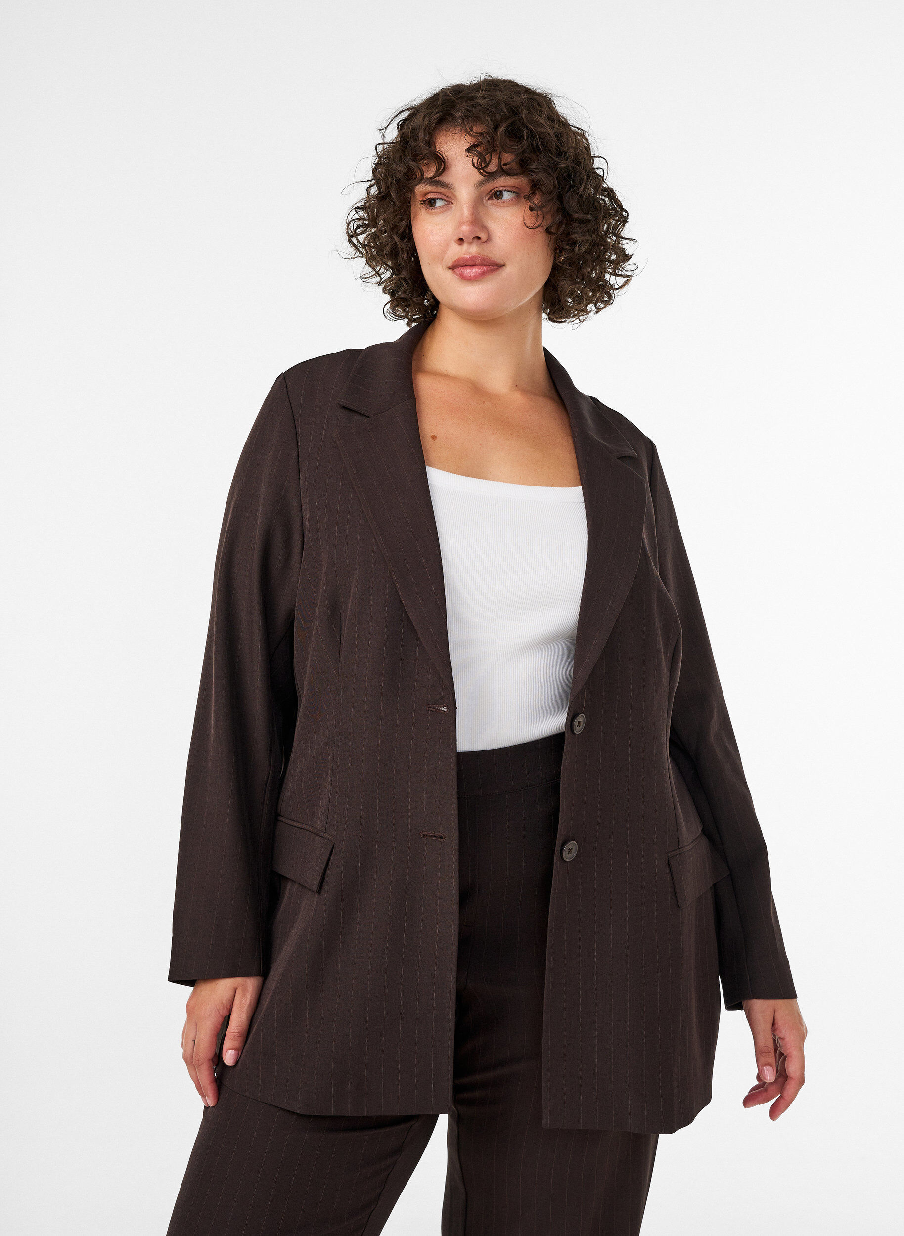 ZizzifashionBlazer with pockets and slits, Brown, Model image number 0