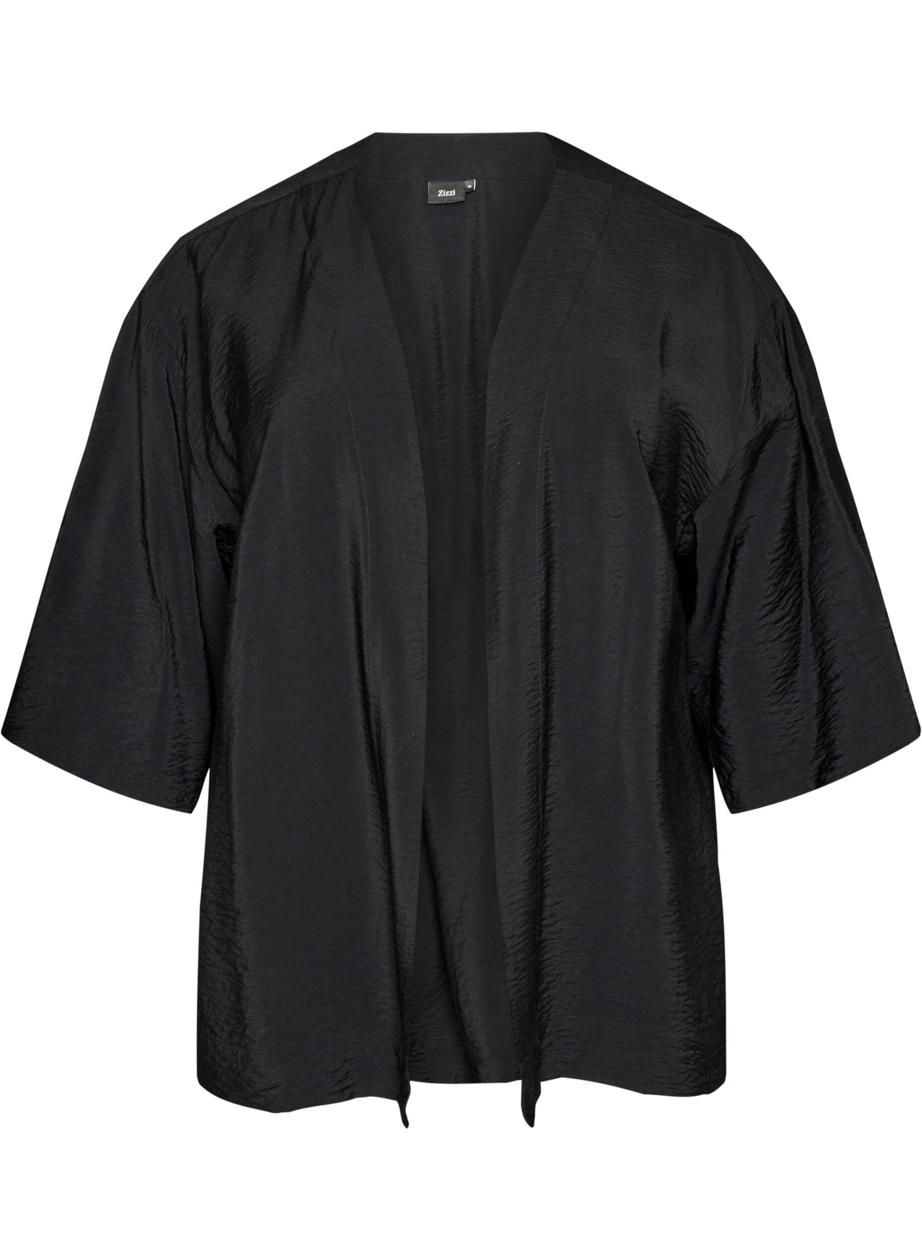 Zizzifashion Short viscose kimono with 3/4 sleeves, Black, Packshot image number 0