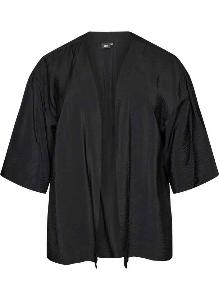 Short viscose kimono with 3/4 sleeves, Black, Packshot image number 0