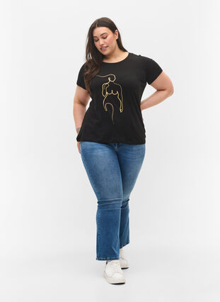 Printed cotton t-shirt, Black w. Gold Foil , Model image number 2