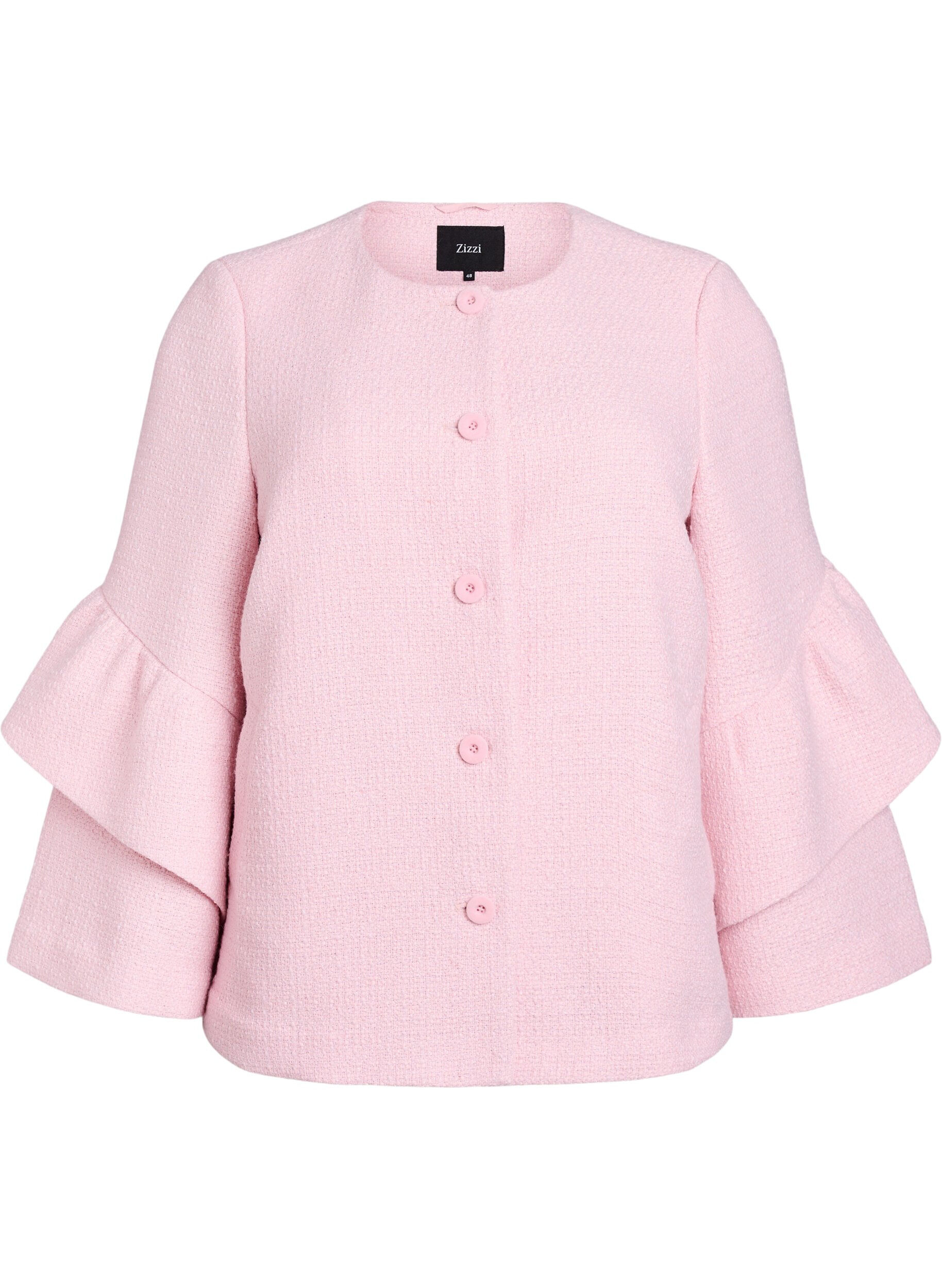 Zizzifashion Boucl&eacute; jacket with ruffle details, Pink, Packshot image number 0