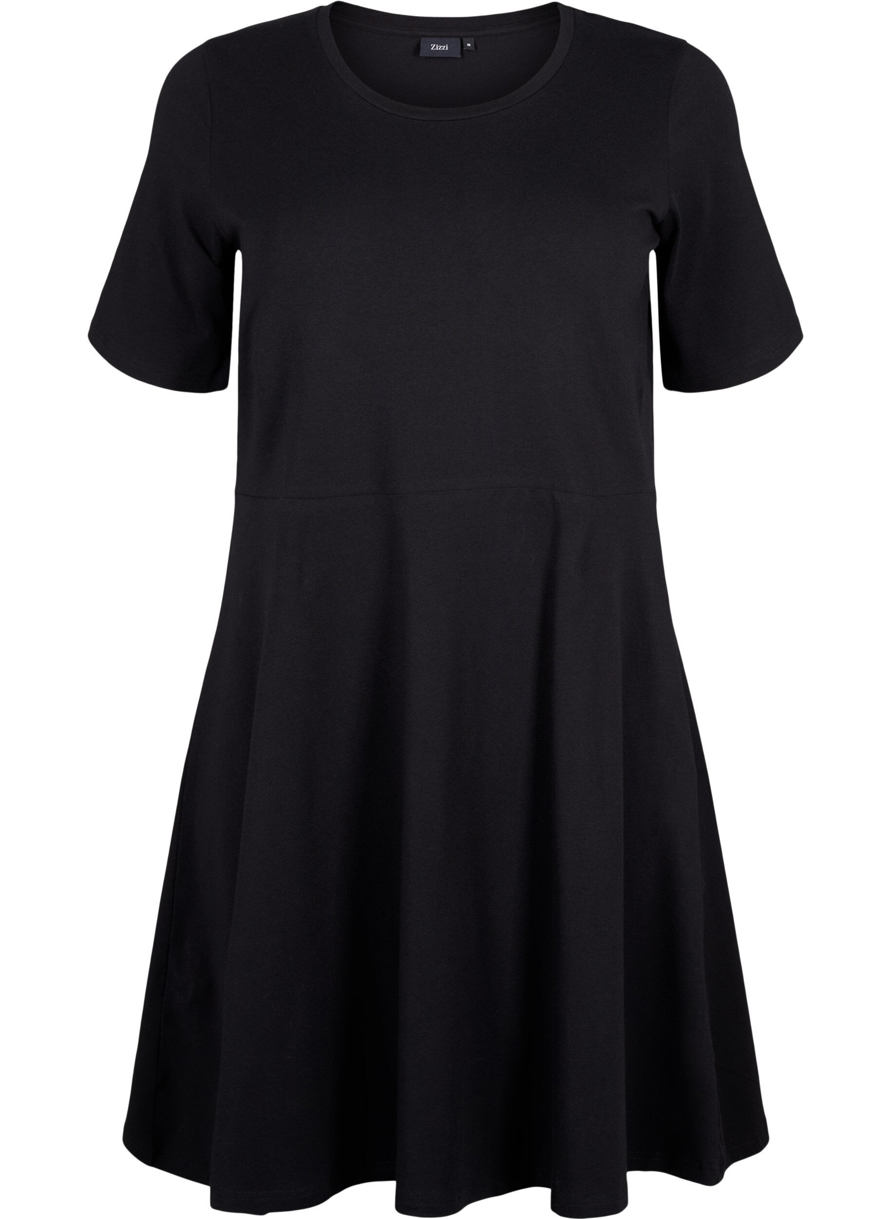 Zizzifashion Solid-color cotton dress with short sleeves, Black Solid, Packshot image number 0