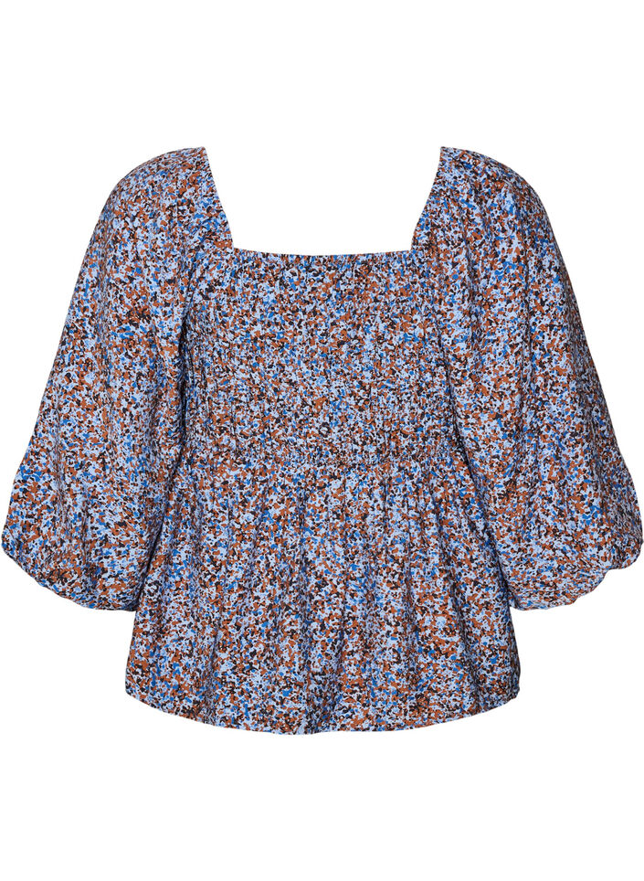 Blouse with smock and square neckline, Light Blue, Packshot image number 1