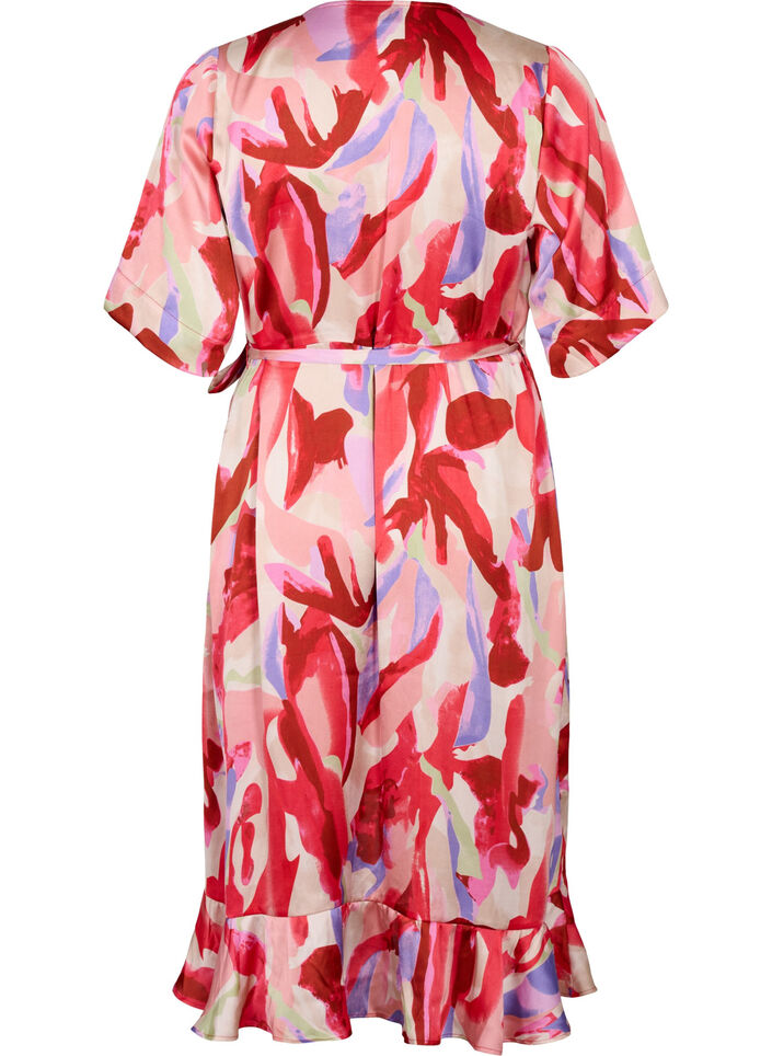Satin wrap dress with print, Geranium Graphic AOP, Packshot image number 1